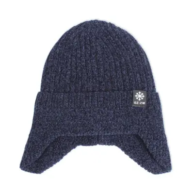 Moška zimska topla kapa - pletena kapa iz ženilja z ušesnimi zavihki Dark Blue