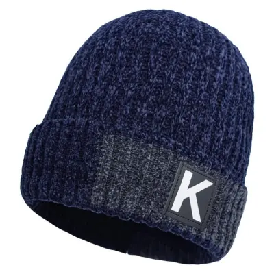Zimska moška pletena kapa s podlogo iz flisa – toplotna kapa za mrzlo vreme Dark Blue