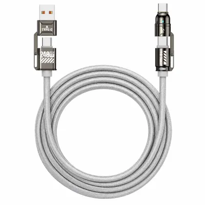 Večpriključni kabel za hitro polnjenje do 240 W, pametni čip, prenos podatkov, prožna silikonska zasnova | SUPERCORD