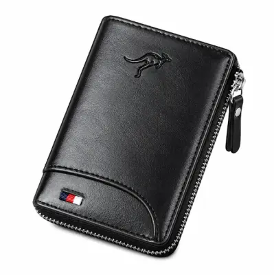 Usnjena denarnica z zadrgo in RFID zaščito za kartice | ZIPPWAL Črna