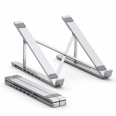 Nastavljivo aluminijasto stojalo za prenosnik z USB-C priklopno postajo, 8 priključki, zložljivo | LAPDOCKX