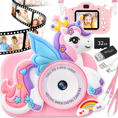 48Mpx otroški fotoaparat LCD samorog roza 32GB SD kartica
