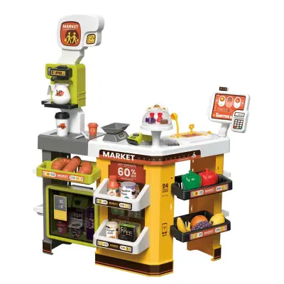 Rumena 65-delna igrača supermarket set z realističnimi dodatki