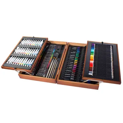 174-delni premium set za slikanje in risanje v elegantni leseni škatli