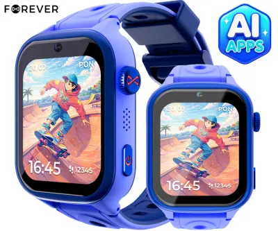 Otroška pametna ura FOREVER BRO KW-540 AI, 4G LTE, Android OS, 1.72" IPS zaslon, GPS+WIFI+LBS lociranje, SMS / video / klici, SOS gumb, modra