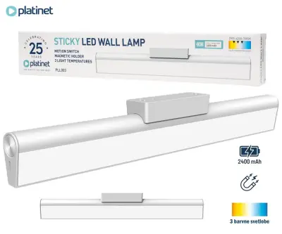 Stenska/stropna LED svetilka PLATINET PLL003 STICKY, 170 lumnov, senzor gibanja, magnetno pritrjevanje, 2400mAh, 7000-2900K, bela