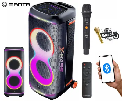 Prenosni karaoke zvočnik MANTA SPK806B300 ORION, 300W RMS, BT 5.3, TWS, XBASS, Equalizer, RGB LED, +mikrofon, +daljinec
