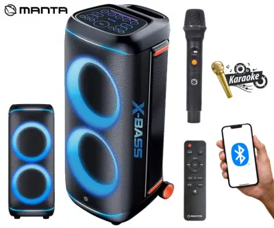 Prenosni karaoke zvočnik MANTA SPK1002B400 NOVA, 400W RMS, BT 5.3, TWS, XBASS, Equalizer, RGB LED, +mikrofon, +daljinec