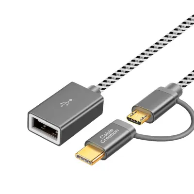 OTG adapter kabel — Type-C in Micro USB dvojni vmesnik, združljiv Gray
