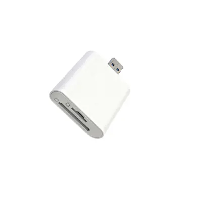 Hitri USB 3.0/Type-C dvojni SD/TF čitalec kartic, bel ABS