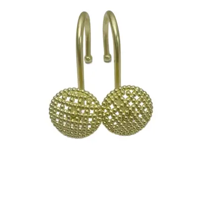 Removable Shower Curtain Hooks (12 Pack) - Zinc Alloy Hollow Mesh Ball Design Gold