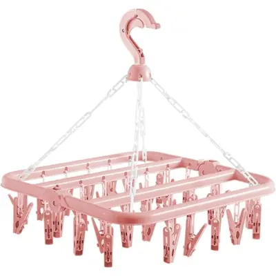 Zložljiv obešalnik z 32 sponkami – vetrotopen ABS, 275g Pink