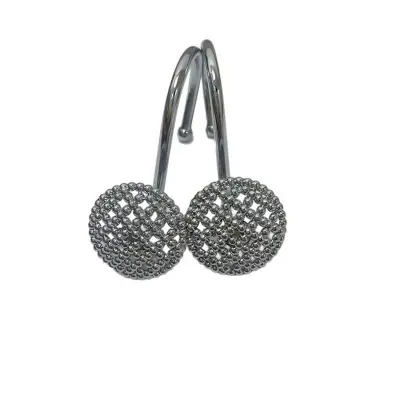 Removable Shower Curtain Hooks (12 Pack) - Zinc Alloy Hollow Mesh Ball Design Silver
