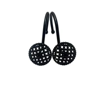 Removable Shower Curtain Hooks (12 Pack) - Zinc Alloy Hollow Mesh Ball Design Black