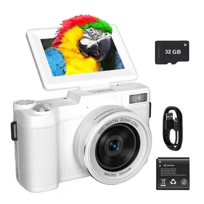 Digitalni fotoaparat 5K, 64 MP, WiFi, kartica in IPS zaslon White