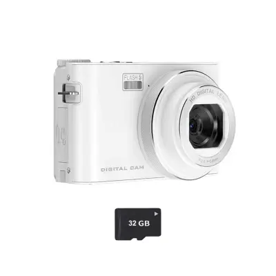 4K digitalna kamera z zaslonom IPS na dotik in 4-kratnim zoomom White