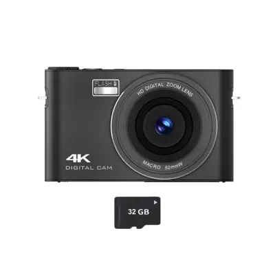 4K digitalna kamera z zaslonom IPS na dotik in 4-kratnim zoomom Black