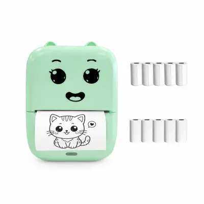 Mini Bluetooth tiskalnik etiket z lepilnimi in papirnimi zvitki Green