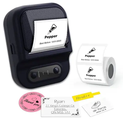 Termični tiskalnik nalepk Bluetooth, 203 dpi, Type-C, aplikacija Black