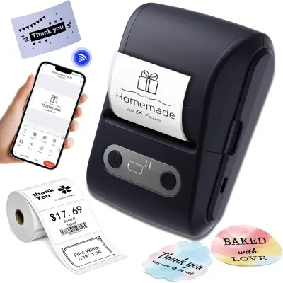 Termični Bluetooth tiskalnik etiket Type-C, 6 zvitkov, 203DPI Black