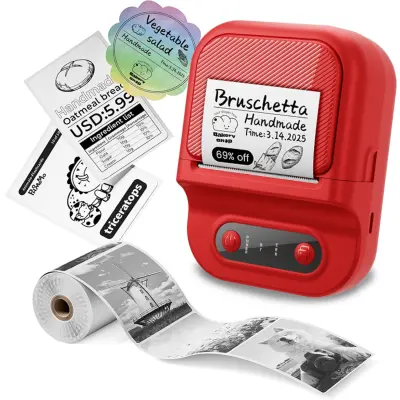 Termični tiskalnik nalepk Bluetooth, 203 dpi, Type-C, aplikacija Red