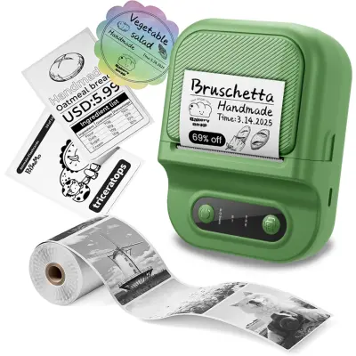 Termični tiskalnik nalepk Bluetooth, 203 dpi, Type-C, aplikacija Green