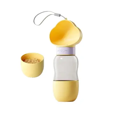 Prenosna steklenička za vodo in posoda za hrano za hišne živali 350ml/200ml Yellow