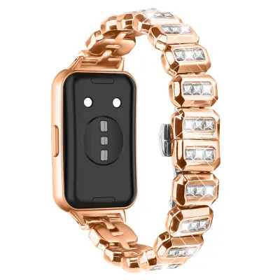Nadomestni/kompatibilni del – Huawei kovinski pašček z rhinestoni za Band 11/11 Pro PinkGold