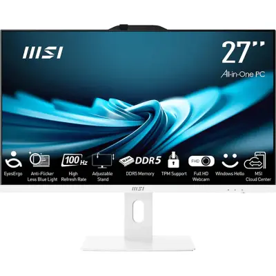 Vse-v-enem računalnik MSI PRO AP272P 14M-1086XEU 68,5 cm (27"), 1920x1080, IPS, i3-14100, 16 GB RAM, 512 GB SSD, W11P, bel