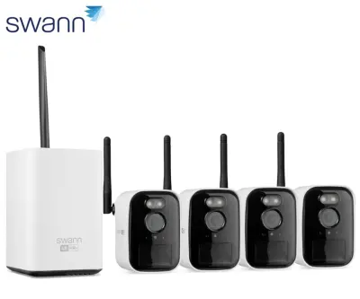 SWANN MRMINISD4 MaxRanger4K Mini brezžični varnostni sistem, 4K UHD, 4x kamera, 1x snemalna enota, WIFI HaLow, TrueDetect+, APP, Night2Day snemanje