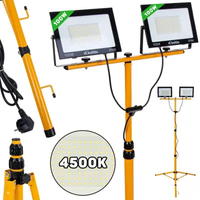 2x100W SMD LED gradbeni reflektor na stativu 4500K