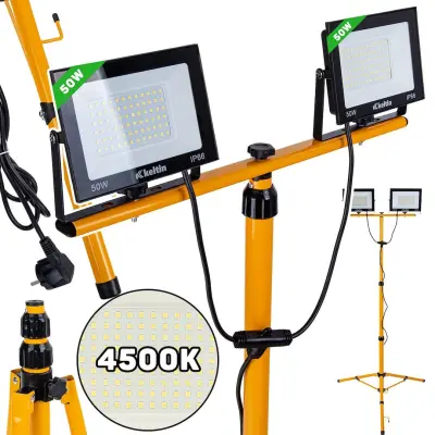 2x50W SMD LED gradbeni reflektor na stativu 4500K