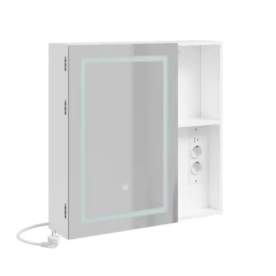 Stenska kopalniška omarica z ogledalom LED Bela 60x15,5x60 cm BZR239-E-W