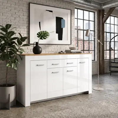 Komoda Milan 4D1Dr – Oak artisan/ White UV Hg (full lacquered)