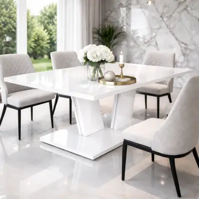 Jedilna miza Monza – White HG/White HG (full lacquered) table top 32mm