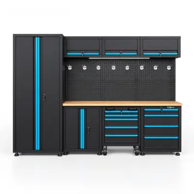 Delavniško pohištvo THUNDER HW-MW-158 260 cm z lesenim pultom, predali, omarami in LED osvetlitvijo