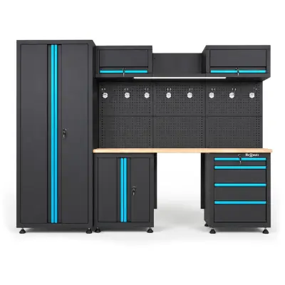 Delavniško pohištvo THUNDER HW-MW-159 260 cm z lesenim pultom, LED osvetlitvijo in perforirano ploščo