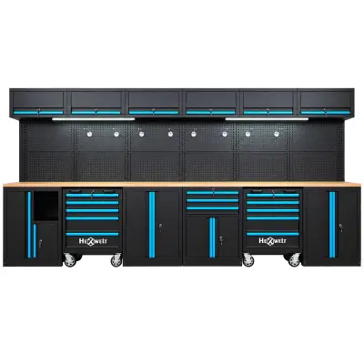 Delavniško pohištvo  THUNDER HW-MW-108 409 cm z lesenim delovnim pultom in LED osvetlitvijo