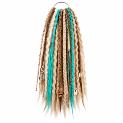 Elastični podaljšek za čop z dredami, dodaten volumen in tekstura, boho stil z biseri in školjkami | DREDLAND Blonde