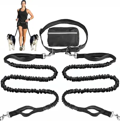 Prostoročni povodec za pse, elastičen, nastavljiv 129,5–193 cm, 2 podložena ročaja, za pse 3,6–68 kg | DOGZIP