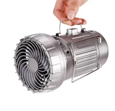 Kamping svetilka 5-v-1 z ventilatorjem, LED lučjo, Bluetooth zvočnikom, power bankom in kompasom, odporna na dež | LANTFAN