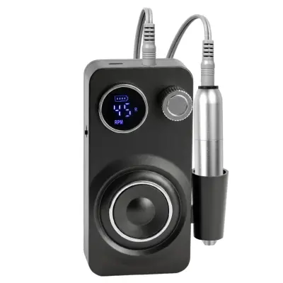 Polnilni električni brusilnik za nohte z 12 nastavki in LCD Black