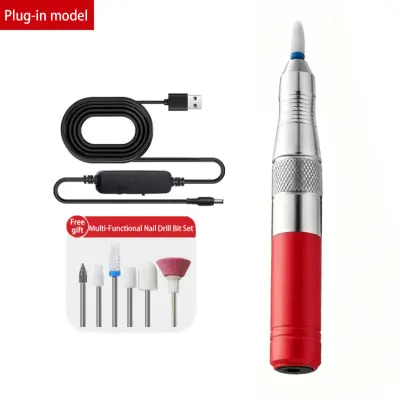 USB brusilnik za nohte s 7 nastavki in nastavkom za kurja očesa Red