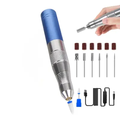 USB brusilnik za nohte s 7 nastavki in nastavkom za kurja očesa Blue