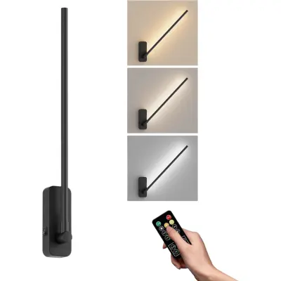 LED stenska luč z daljinskim upravljalnikom vrtljiva 350° 2700K-6000K zatemnitev 10-100% baterija 5000 mAh črna mat aluminij akril USB-C timer
