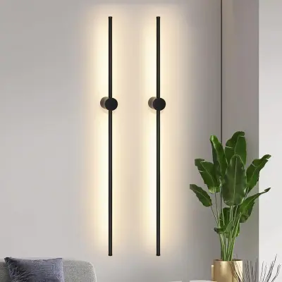 NETTLIFE Komplet 2 100 cm dolgih LED notranjih stenskih svetilk, črne barve, 8 W, minimalistična vrtljiva nočna lučka, toplo bela 3000 K