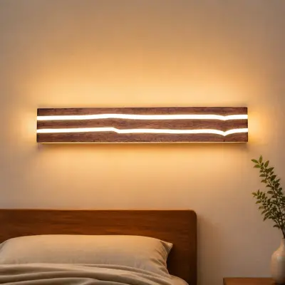 NETTLIFE sodobna lesena LED stenska svetilka 100 cm, 16 W, 3000 K, z indirektno svetlobo, za dnevno sobo ali spalnico