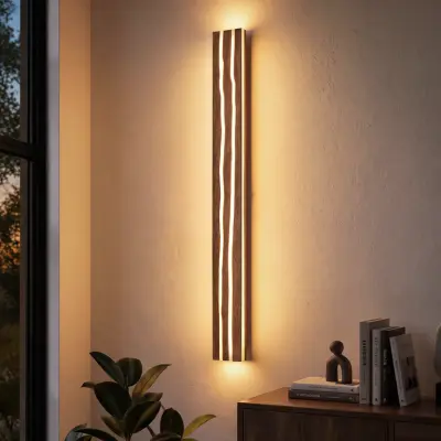 NETTLIFE sodobna lesena LED stenska svetilka 100 cm, 16 W, 3000 K, s senzorjem gibanja in indirektno svetlobo, energijski razred E