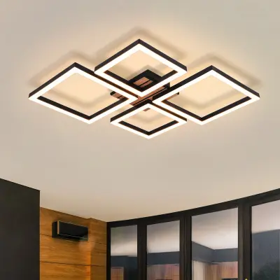 NETTLIFE LED Stropna Svetilka 32W Moderna Črna Videz Lesa, Toplo Bela Notranja Svetilka