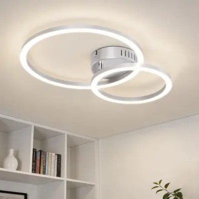 NETTLIFE Moderna LED Stropna Svetilka 23W 40cm Srebrna, 2-Obročna 4000K Nevtralno Bela